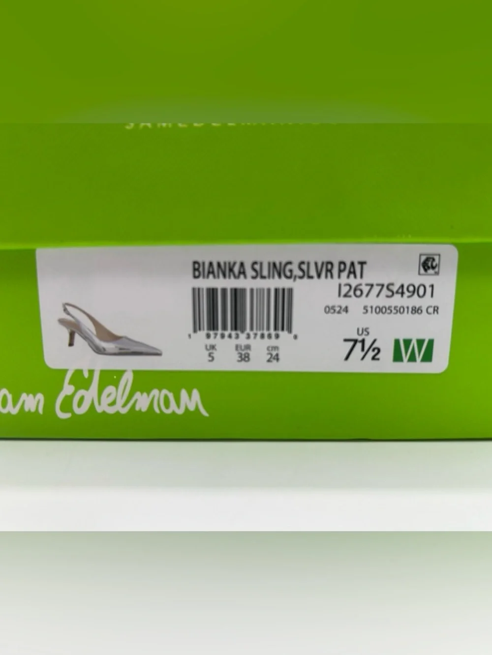 Sam Edelman Bianka Silver Slingback Heels Patent Pointed Toe Kitten Heel 7.5W - Picture 11 of 13